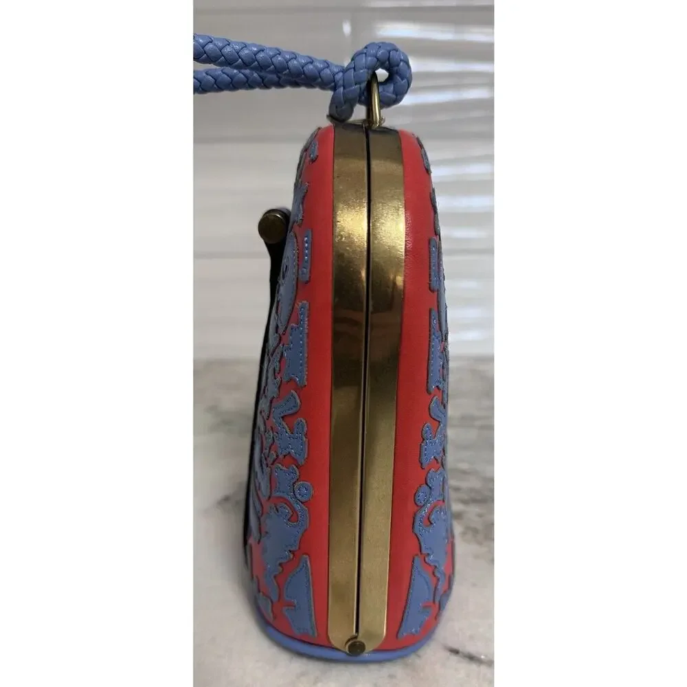 Tory Burch Blue Red Leather Dome Clutch Mini Handbag - Picture 4 of 13